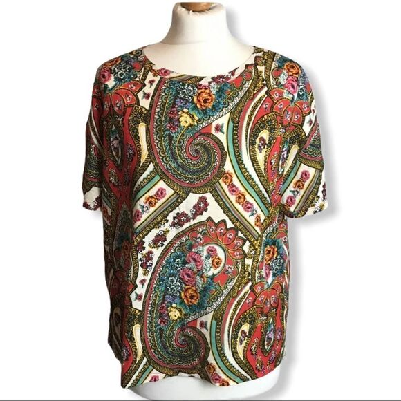 Zara Paisley Boho Boxy Short Sleeve Top - Picture 1 of 6